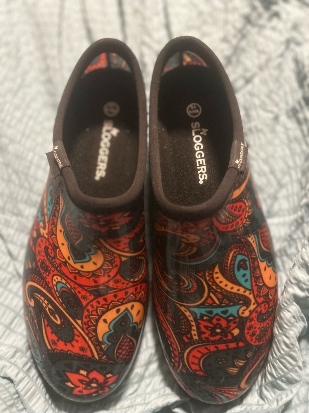 Sloggers Women’s Waterproof Slip-On Garden Clogs - Red and Orange Paisley